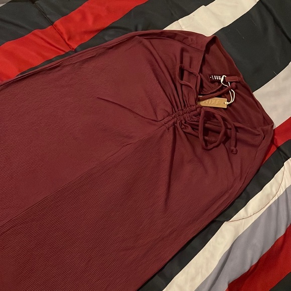 Ready 2 Ship SKIMS Wine Soft Lounger Ruched Skirt & Long Sleeve Set - Picture 5 of 5